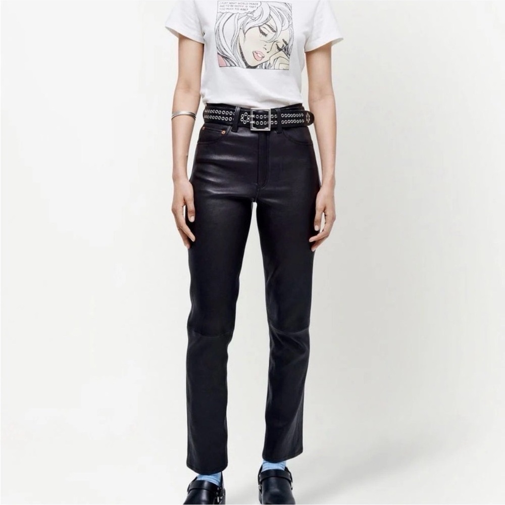 NWOT ReDone Black Leather Jeans Size 25